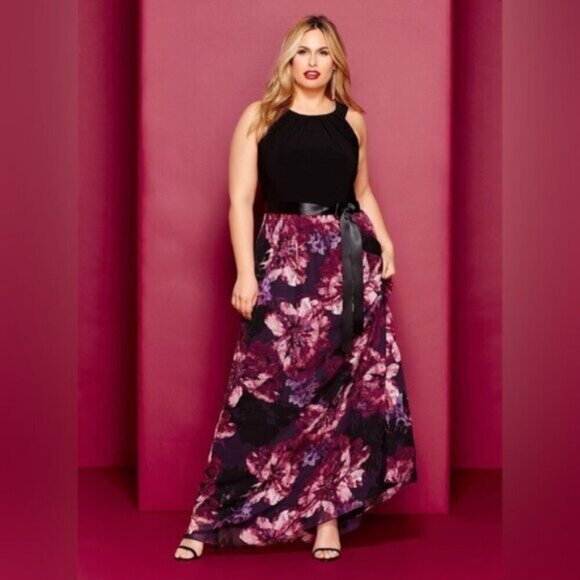 Laura Plus Floral Maxi Dress Satin Belt with Pockets Size 22 - Picture 1 of 10